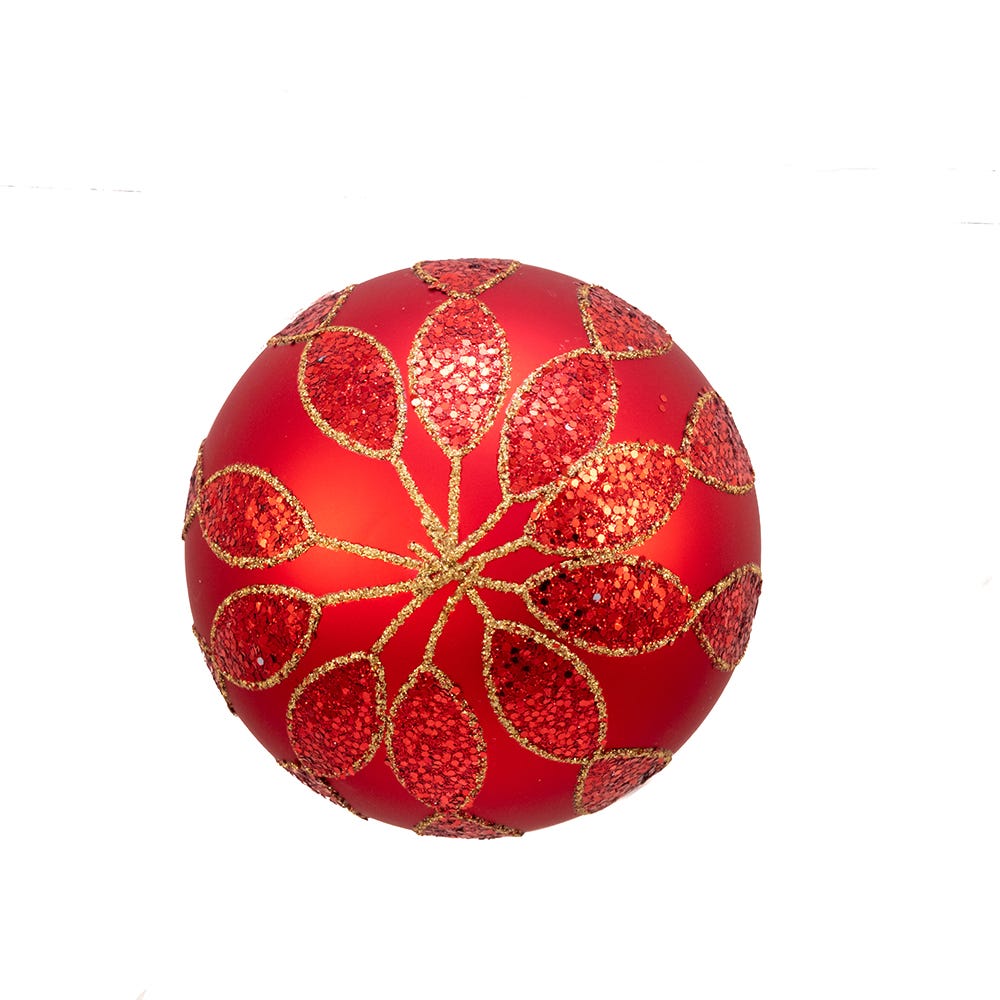 Kurt Adler 80MM Red with Glitter Pattern Glass Ball Ornaments, 6 Piece Box